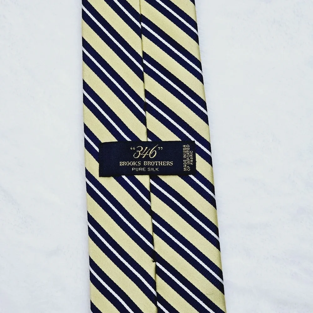 Brooks Brothers 346‎ Pure Silk Necktie Yellow Blue Stripe Made In USA Woven
